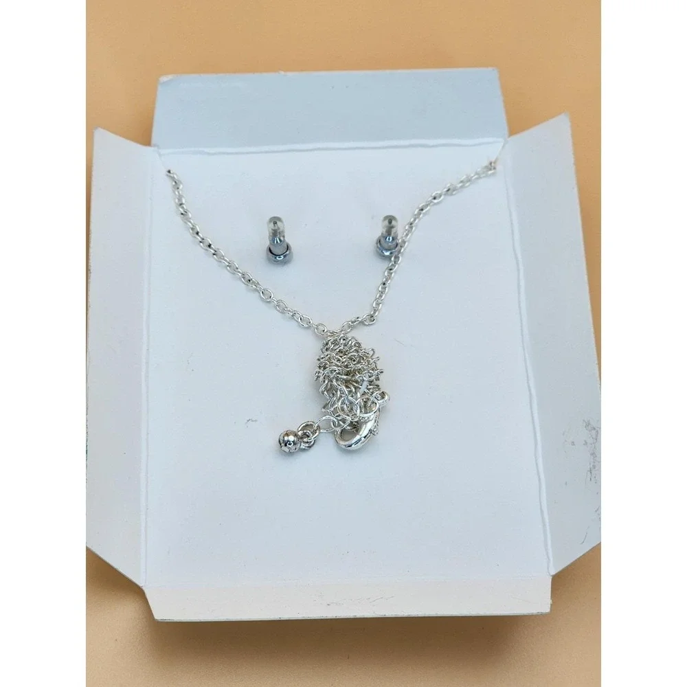 New ALWAYS SPARKLE Signed Heart CZ Silver Tone Necklace & Earrings Set FREE $HIP